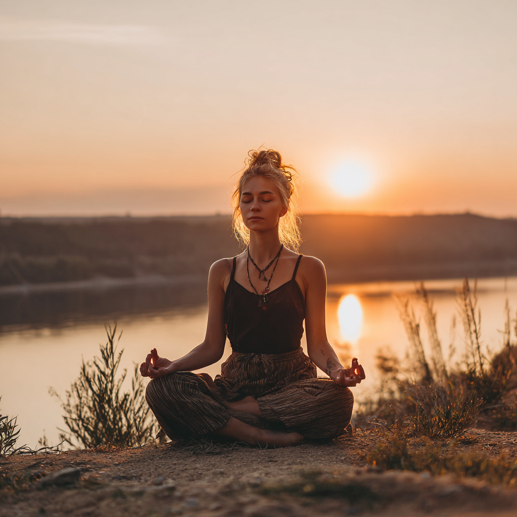 Femeie practicând yoga într-un studio liniștit
